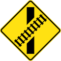 (W7-9) Railway Level Crossing on Road ahead (skewed) (left)