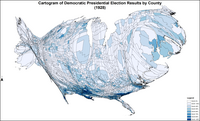 Cartogram of Democratic presidential election results by county