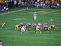 The Iowa Hawkeyes line up against the Syracuse Orange on September 8, 2007.