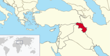 Iraqi Kurdistan on the world map, marked in red