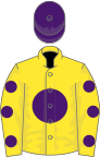 Yellow, purple disc, spots on sleeves, purple cap