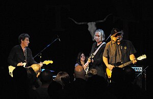 The Baseball Project, 2011 (left to right: Steve Wynn, Linda Pitmon, Peter Buck, and Scott McCaughey)