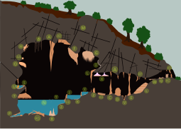 Diagram of dripstone cave structures (cave popcorn labelled AH)