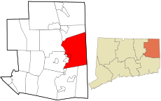 Killingly's location within Windham County and Connecticut