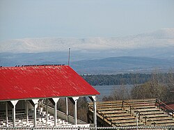 Essex County Fairgrounds in Westport, with Lake Champlain and Vermont in the background