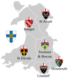 Map of the dioceses in the Church in Wales