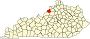 Map of Kentucky highlighting Oldham County