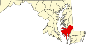 Map of Maryland highlighting Dorchester County