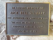 Plaque dedicated to Jack Bell Stewart, co-founder of the Camelback Inn, inside the Camelback Inn Chapel.