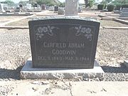 The grave of Garfield Abram Goodwin. In 1907, Goodwin owned a curio store which was located in a building which he built in Mill Ave. and which is known as the Goodwin Building. He served in various civil service positions in Tempe such as head of the Tempe Beach Committee, Secretary of the Arizona State teachers College Board of Education and as mayor if Tempe from 1924 to 1926. Goodwin is buried in sec. C.