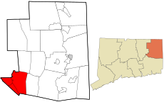 Windham's location within Windham County and Connecticut