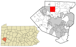 Location in Allegheny County and state of Pennsylvania