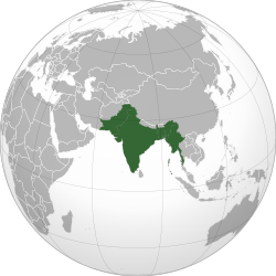 Territory claimed by the Provisional Government of India shown in dark green