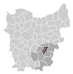 Localisation of Vlekkem in the community of Erpe-Mere in the arrondissement of Aalst in the province of East-Flanders.