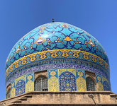 The main dome of the mosque which rests on a bricked portico.
