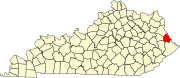 Map of Kentucky highlighting Martin County