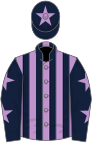 Mauve and dark blue stripes, dark blue sleeves, mauve stars, dark blue cap, mauve star