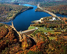 Brimfield Lake and Dam on the Quinebaug River in Hampden County, Massachusetts