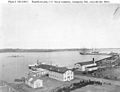 USNA waterfront in the late 1860s with the barrack/school ships USS Constitution and Santee tied up in the background. Other ships not identified.