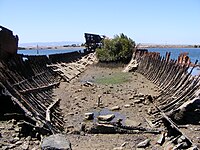 Wreck of Sunbeam, Built in 1857 and abandoned in the ships graveyard in 1910. In the North Arm of the Port River, Adelaide, South Australia. Wreck Site surveyed by the SUHR in 1989 & 1990.