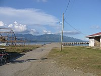 View out over the pier area towards the mountains of Biliran Island