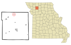 科菲在戴維斯縣及密蘇里州的位置（以紅色標示）