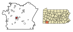 Location of Uniontown in Fayette County, Pennsylvania.