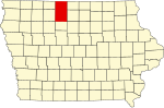 State map highlighting Kossuth County