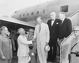 Secretary of State George Marshall greeted by President Harry S. Truman at Washington National Airport. 13 August 1947.