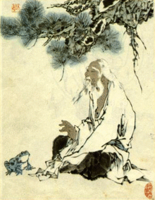 A drawing of an old man in white robes looking to the left