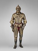 法国国王亨利二世的盔甲；艾蒂安·德劳纳（英语：Étienne Delaune）；约1555年；雕花钢； 高187.96公分，重24.2公斤；大都会艺术博物馆