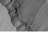 火星全球探勘者号在公共目标计划下看到的科普剌塔斯区峡谷的壁层。