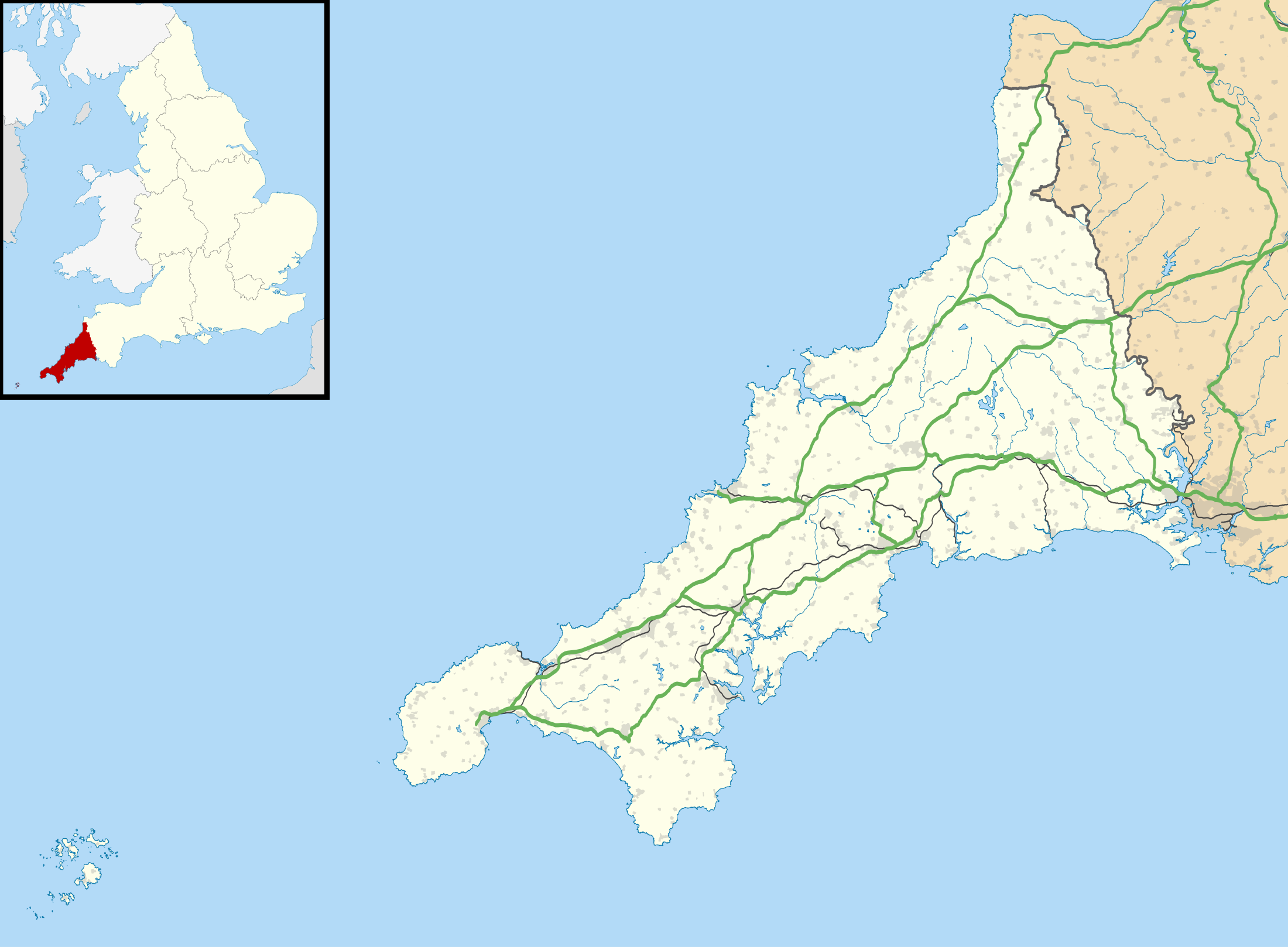 List of churches in Cornwall is located in Cornwall