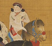 Empress Chabi wearing a Mongol robe with a cloud collar motif, Yuan dynasty