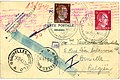 1943 postcard; Nazi propaganda postmark reads Heimkehr ins Großdeutsche Vaterland ("Return to the Greater-German Fatherland")