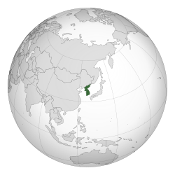Map of the Korean Peninsula showing the government's territorial claims, controlled by Japan