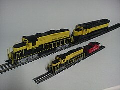 N and HO scale model trains representing the NYS&W