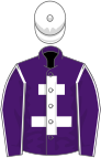 Purple, white cross of lorraine, seams on sleeves, white cap
