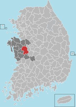 公州市在韩国及忠清南道的位置