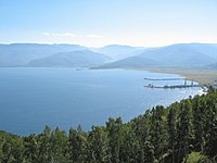 Western end of Lake Baikal with mountains in the distance