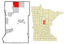 菲夫蒂莱克斯在克罗温县及明尼苏达州的位置（以红色标示）