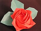 Kawasaki rose using the twist fold devised by Toshikazu Kawasaki. The calyx is made separately.