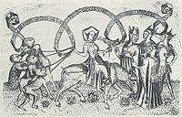 Macht des Weibes ca. 1451–75, engraving by the Master of the Weibermacht