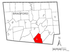 Map of Bradford County with Albany Township highlighted