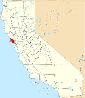 Map of California highlighting Marin County