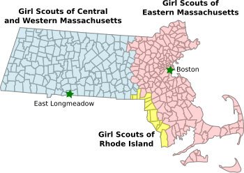 Map of Girl Scout councils in Massachusetts