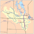 雷德河流域盆地的地图，雷德河用紫色突出显示