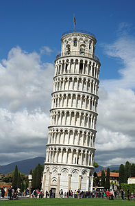 The Leaning Tower of Pisa, with its romanesque tower and Gothic belfry