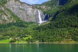 Waterfall in the mixed forest near Sognefjord, Luster
