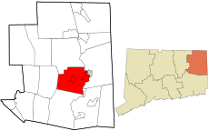 Brooklyn's location within Windham County and Connecticut